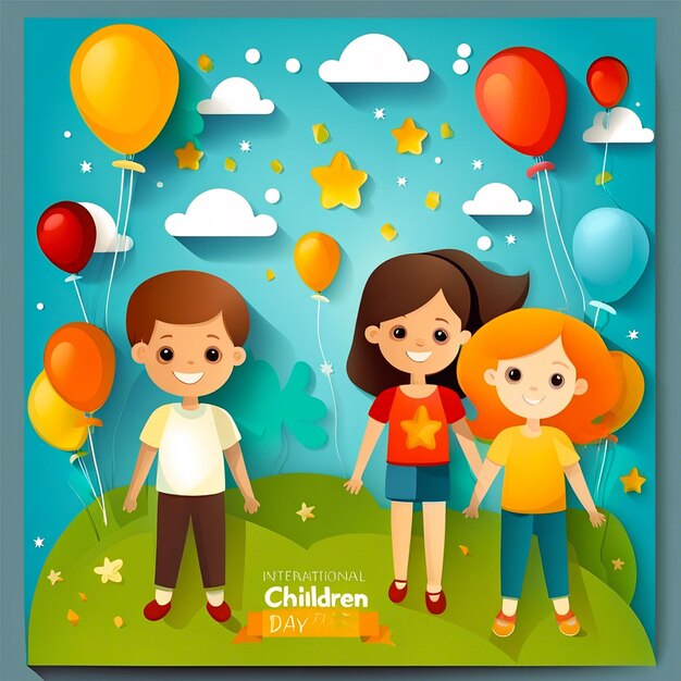 Photo playful children illustration for international children day