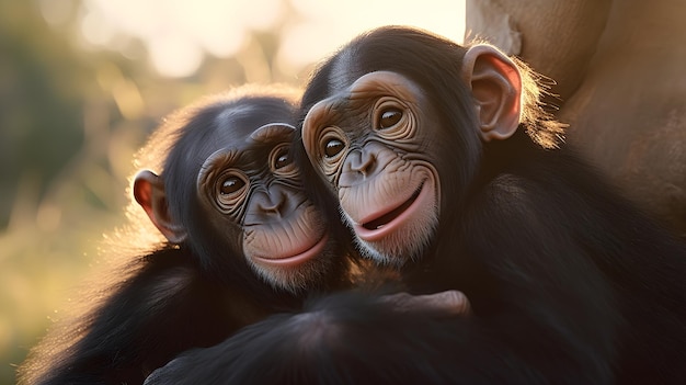 Playful chimpanzee engaging in a heartwarming interaction