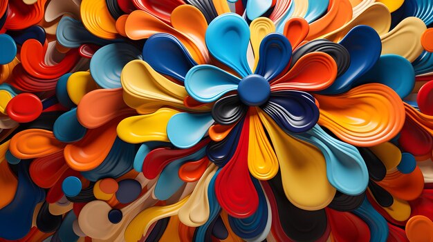 Playful clusters of abstract shapes in primary colors come together