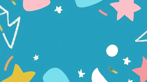 Photo playful and colorful abstract shapes and stars on a blue backgro
