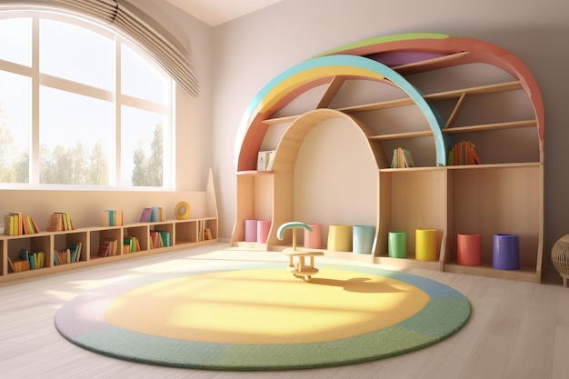 Playful colorful kindergarten playroom AI generated