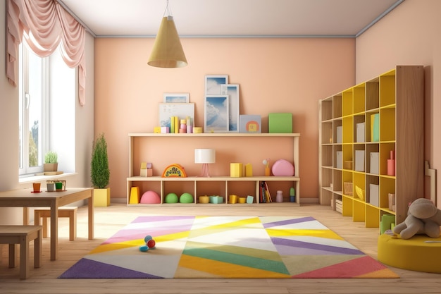 Playful colorful kindergarten playroom generated with AI