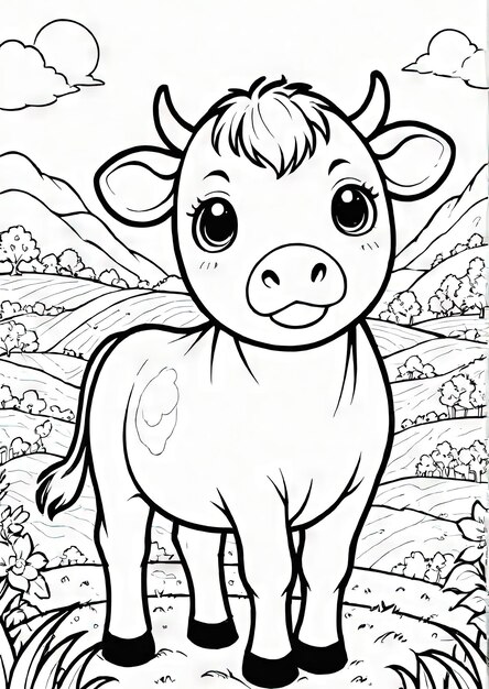 写真 aigenerated coloring page for kids のフィールドで遊び心のある牛