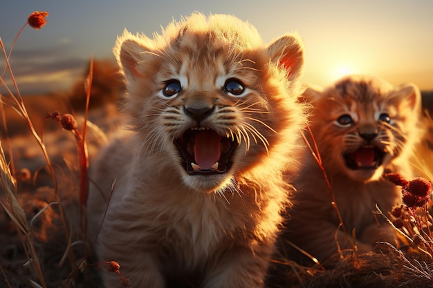 Playful Cubs Lion cubs engaging in playful antics a glimpse into the future rulers of the savannah Generated with AI