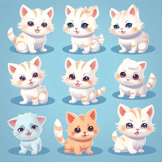 Foto gatti giocosi e carinosi, personaggi di cartoni animati, illustrazioni