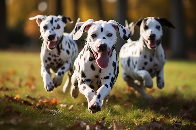 Playful Dalmatian Dog Pack in Action Generative AI