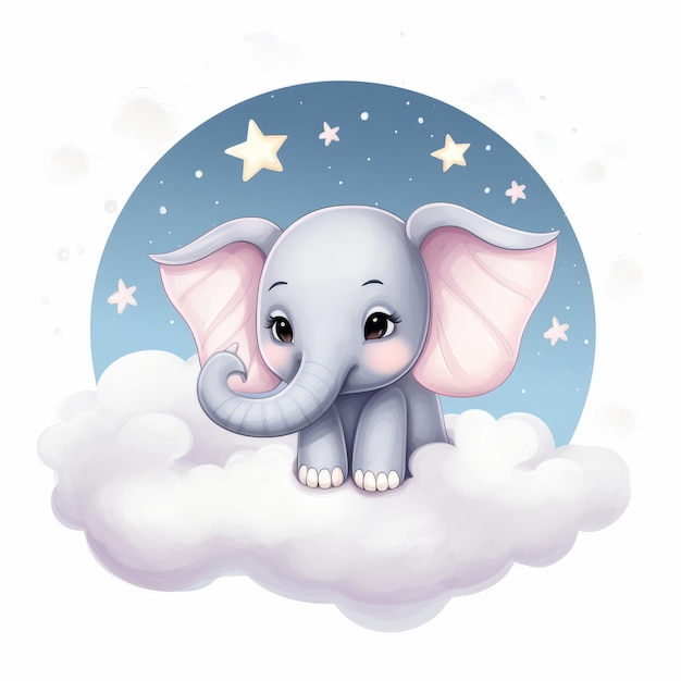 Foto delizie giocose adorabile nuvola di luna e clipart di elefante su uno sfondo bianco