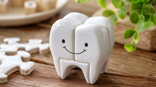 사진 장난스러운 치아 퍼즐 조각과 기묘한 치아 성격