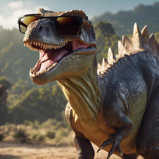 Playful dinosaur with sunglasses