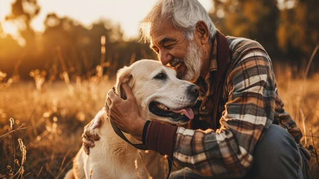 playful dog and its owner in nature outdoor pragma