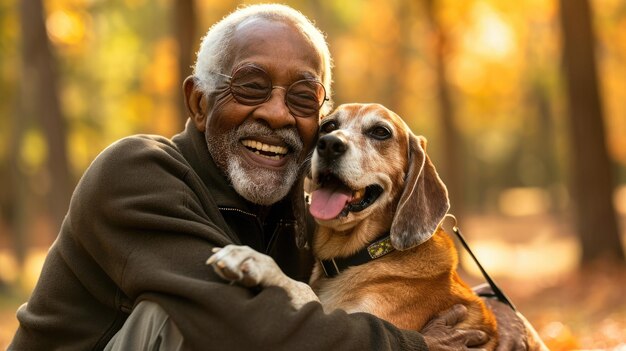 Foto cane giocoso e il suo proprietario in natura pragma all'aperto