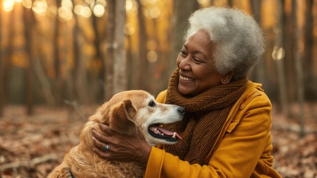 遊犬と飼い主は自然の外で遊びます