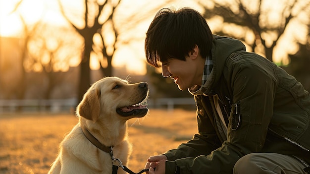 playful dog and its owner in nature outdoor pragma