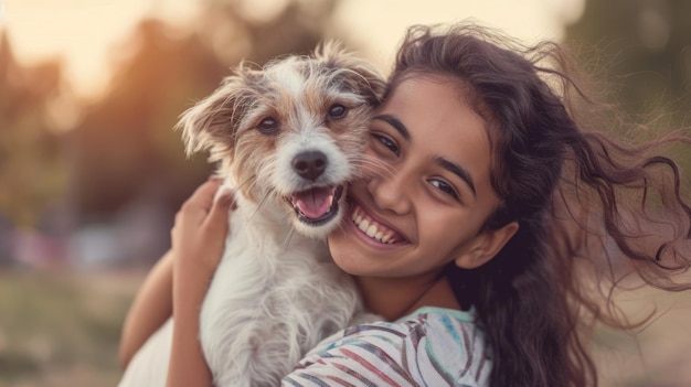 遊犬と飼い主は自然の外で遊びます