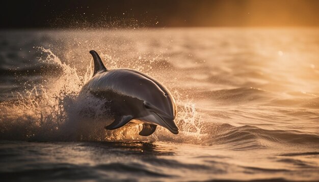 Игривый дельфин прыгает в голубых волнах, созданных искусственным интеллектом