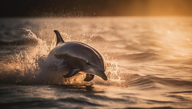 Playful dolphin jumping in the blue waves generated by AI