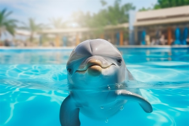 Playful dolphin in a pool ai generates