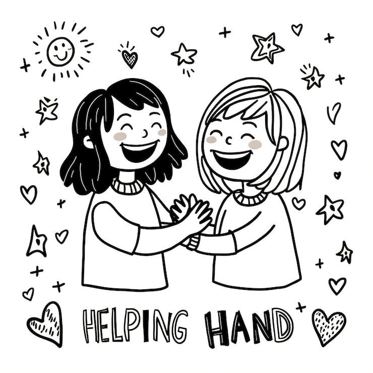 Photo a playful doodle of friends helping hands laughing and chatting