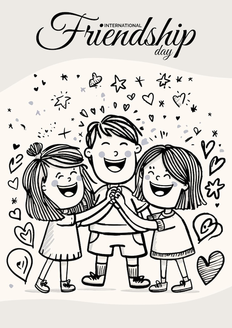 Photo a playful doodle of friends helping hands laughing and chatting