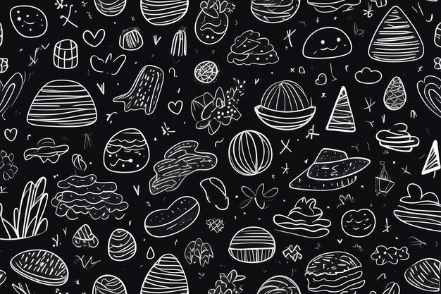 트렌디 한 어린이 디자인 을 위한 장난스러운 Doodle Joy Black Line Seamless Pattern