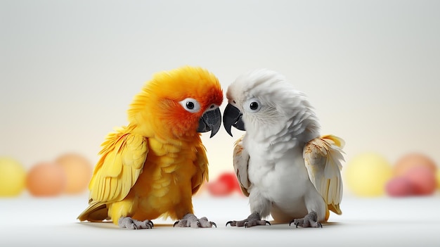 Playful Duo Spaniel Puppy and Parrot on an Empty White Background
