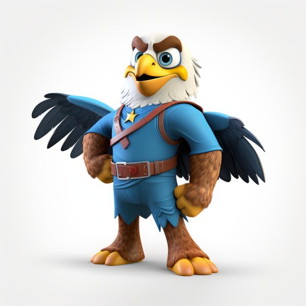 Photo playful eagle cartoon character in scout uniform pixar style