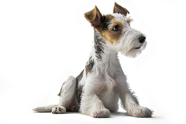 Photo playful and energetic fox terrier on white background