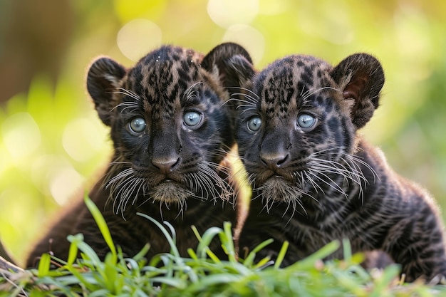 Photo playful expressions of panther cubs