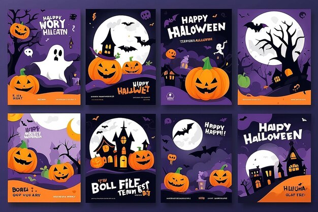 Foto playful flat halloween social media set di modelli di post