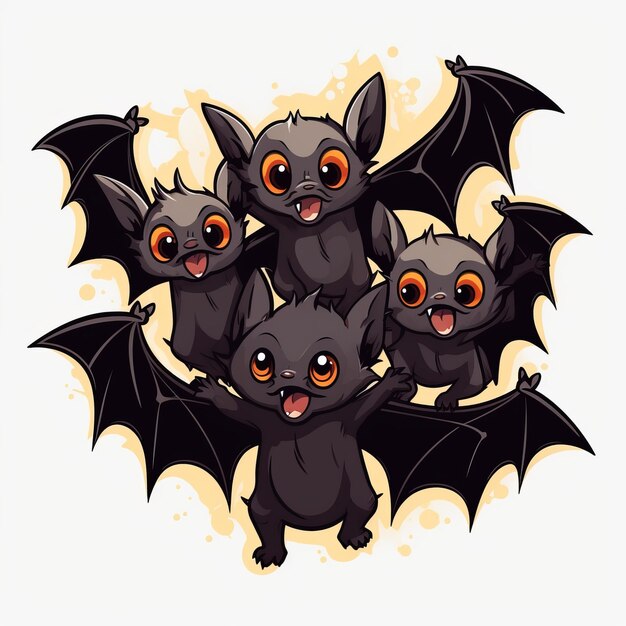 Photo playful flight adorable vampire bats tshirt design in vector on white background