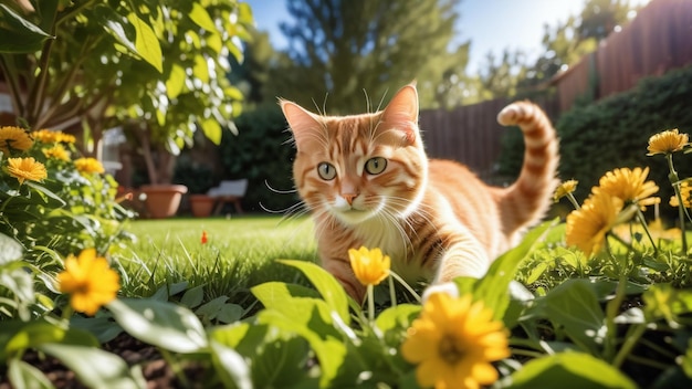 Photo playful garden cat