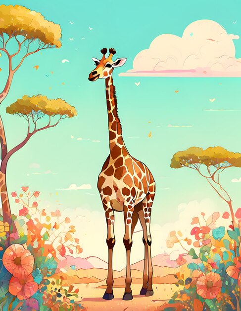 Playful Giraffe Enjoys the Wildlife of Africa's Beautiful Grasslands