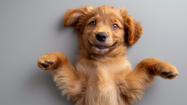 Playful Golden Puppy Smiling with Paws Up