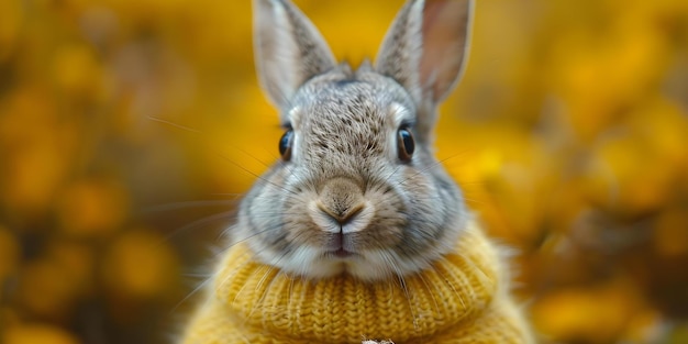 Playful Grey Rabbit with Fluffy Ears and Paws Up against Orange Background Concept Animal Photography Rabbit Portraits Orange Background Fluffy Ears Playful Poses