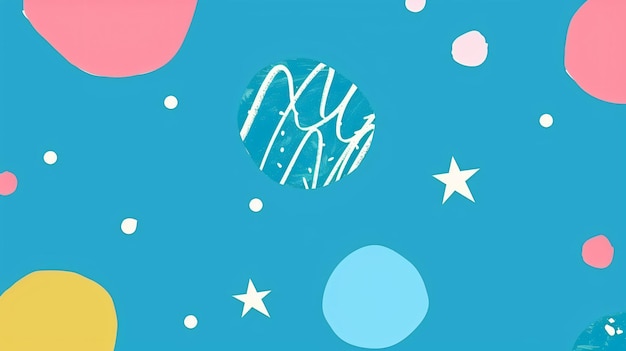 Photo playful handdrawn stars and polka dots seamless pattern in blue