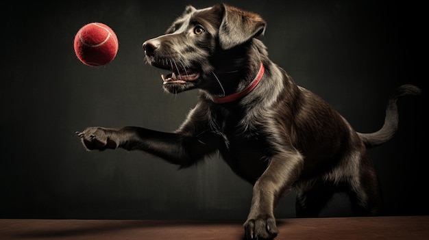 A playful happy dog is playing running and carrying a ballGenerative AI