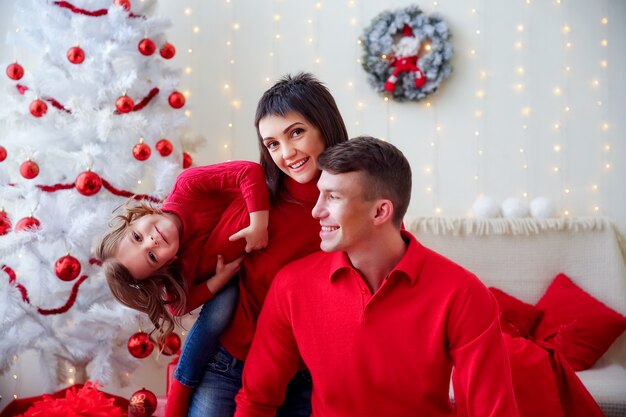 Playful happy family celebrating Christmas