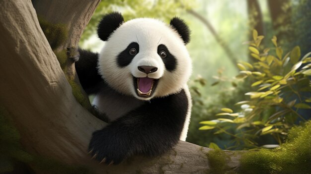 A playful happy panda in China Panda looking at camera