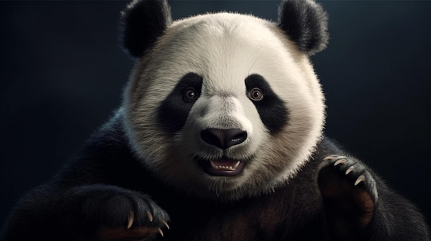 A playful happy panda in China panda raised hands Generative AI