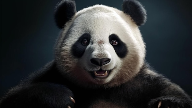 A playful happy panda in China panda raised hands Generative AI