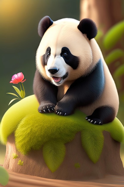 A playful happy panda Panda in natural habitat Digital artwork