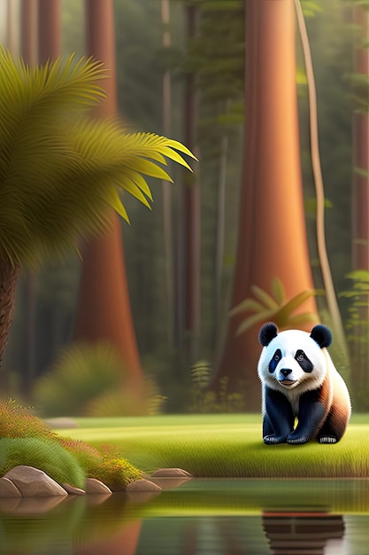 A playful happy panda Panda in natural habitat Digital artwork