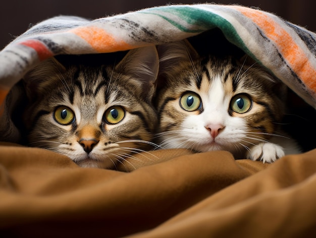 Playful Hide and Seek Three Cats Behind the Cloth