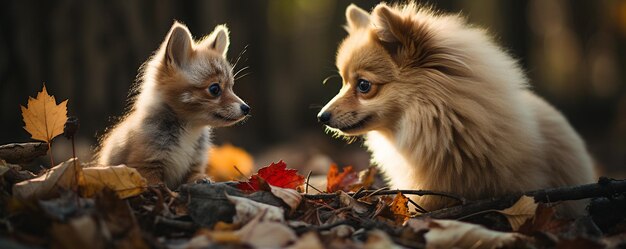 Photo playful interaction between a dog background