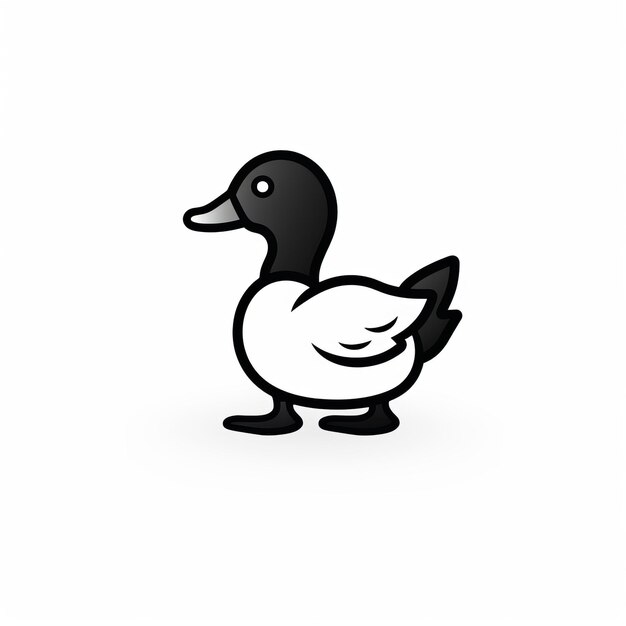 Photo playful and ironic duck icon on black and white background