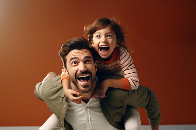 Playful and joyful moment between a father and his young son in the comfort of their living room