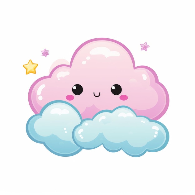 Foto giocoso kawaii colorful cloud clipart portando vibrant delight su uno sfondo bianco presentato in