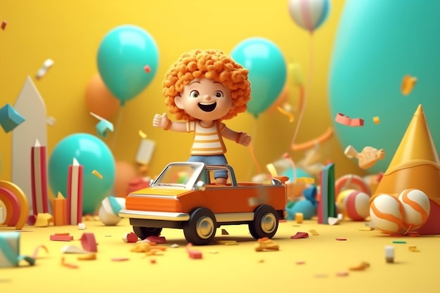 Playful Kids 3D Render van Kinderdag Generatieve AI
