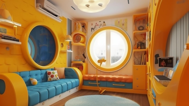 Playful Kids' Room Interior Design with a Touch of Yellow