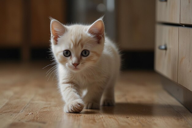 Играющий котенок и бабочка в кухонной гонке